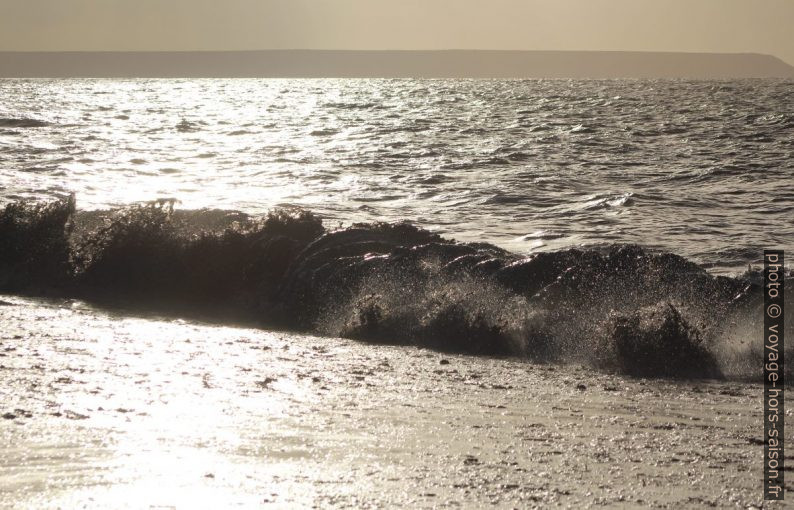 Vague remuant les herbes de posidonie mortes. Photo © André M. Winter