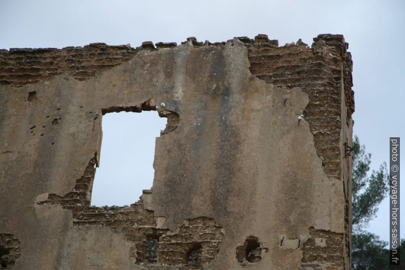 Mur de briques de mauvaise qualité en désagrégation. Photo © Alex Medwedeff