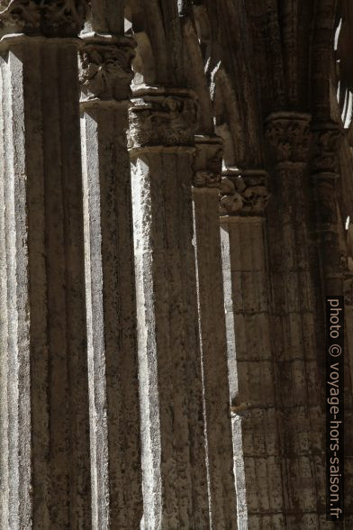 Colonnettes du remplage d'une arcade du cloître de la cathédrale d'Oviedo. Photo © Alex Medwedeff