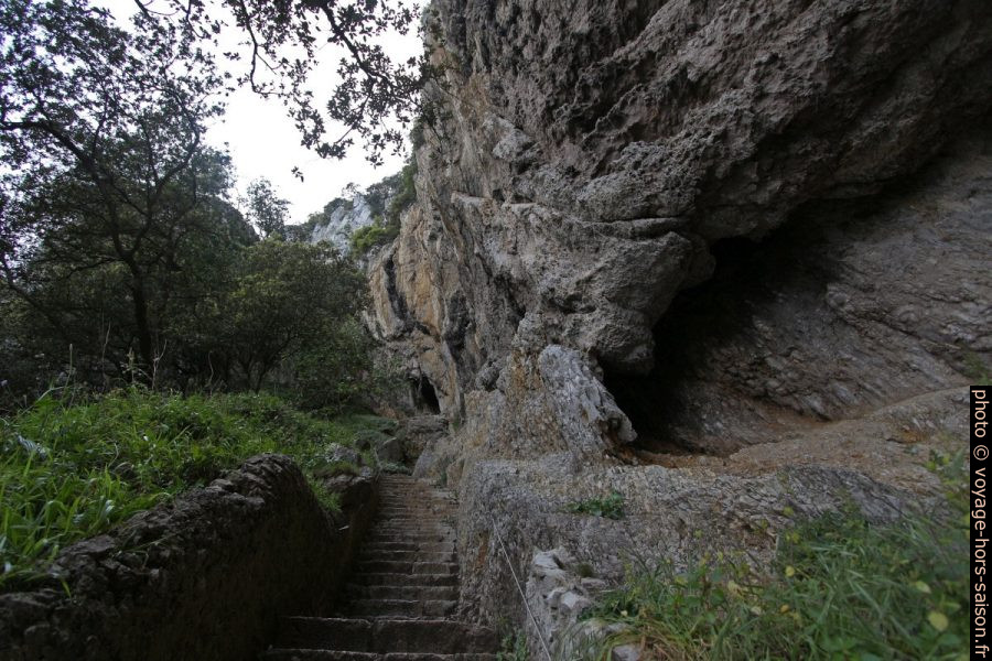 Cavités dans la paroi verticale près de l'escalier du Faro del Caballo. Photo © André M. Winter
