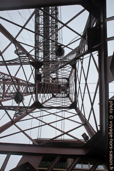 Vue verticale sous la structure nord du pilier gauche du Pont de Biscaye. Photo © Alex Medwedeff