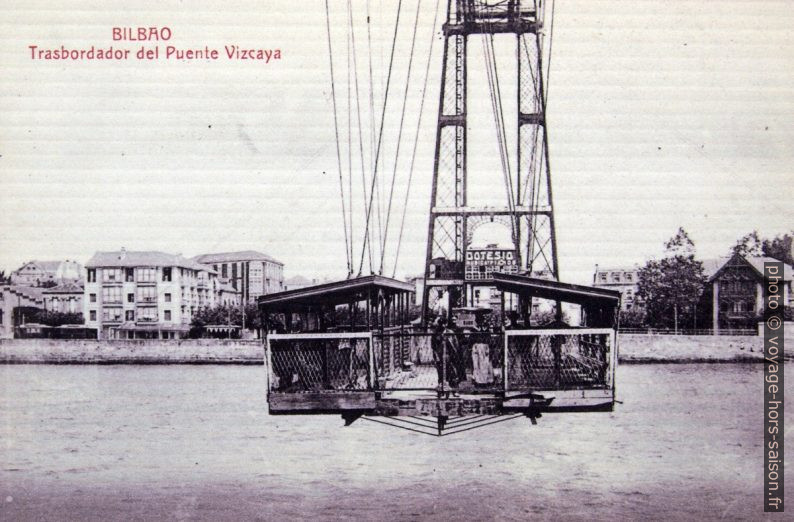 Carte postale montrant la nacelle du Puente de Vizcaya vers 1900. Photo © André M. Winter