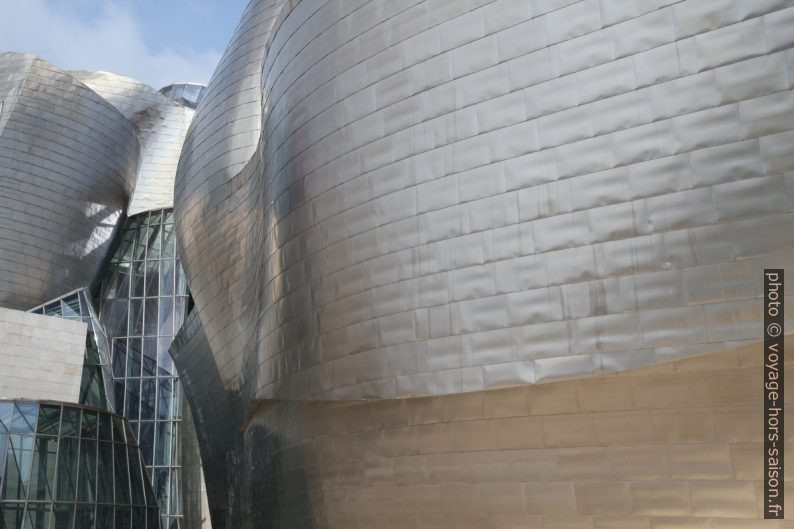Vitres imbriquées dans les formes courbées du Musée Guggenheim. Photo © Alex Medwedeff