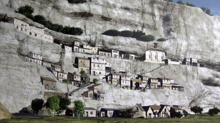 Modèle numérique reconstitué de l'habitat à la Roque Saint-Christophe au 16e siècle. Photo © André M. Winter