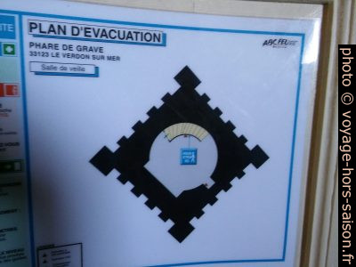 Plan d'évacuation au niveau de la lanterne du Phare de la Pointe de la Grave. Photo © André M. Winter