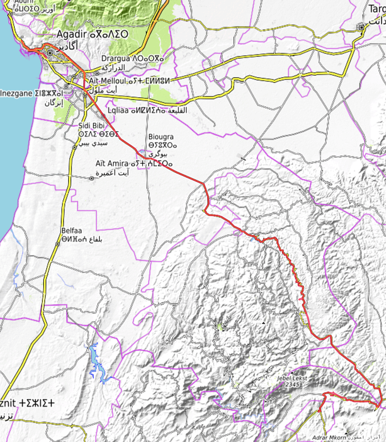 Carte OpenTopoMap Agadir - Tafraoute