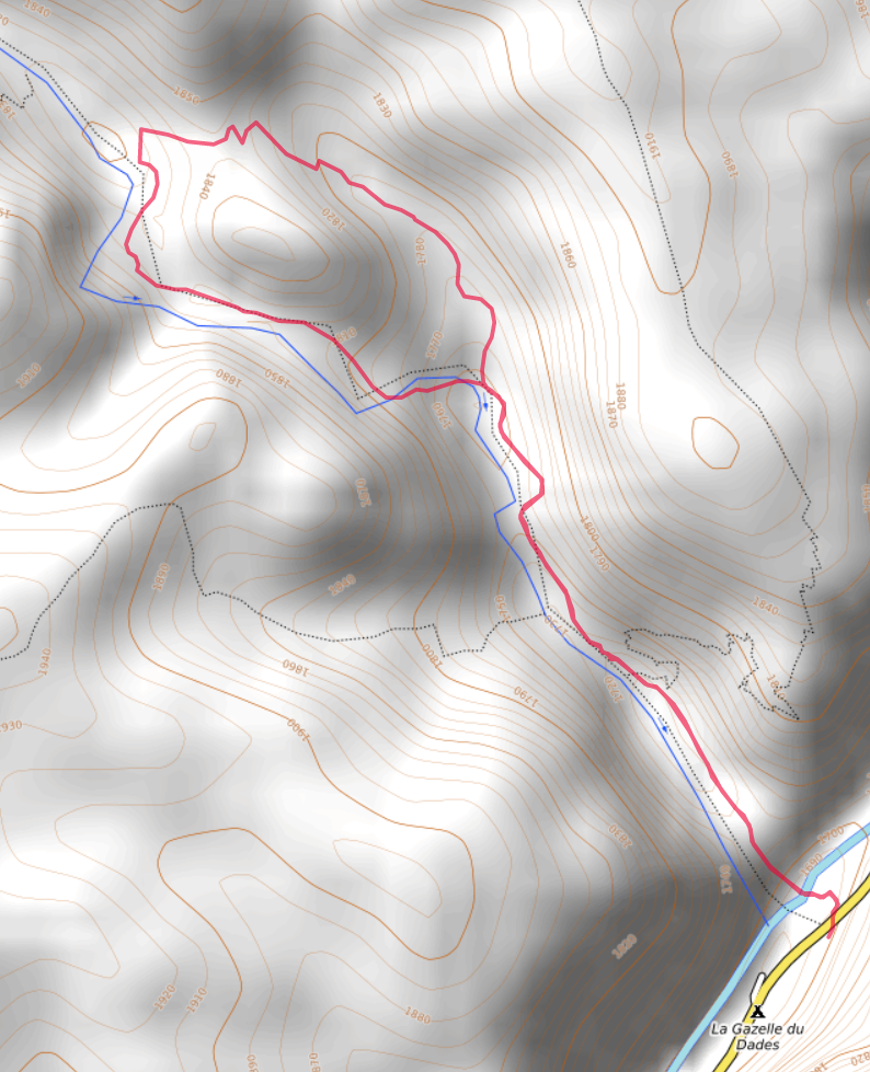 Carte OpenTopoMap du tour dans une vallée latérale du Dadès