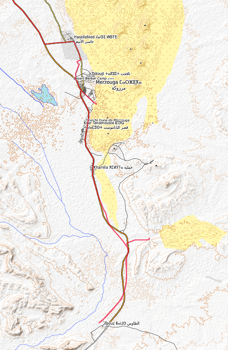 Carte OpenTopoMap de Merzouaga et de l'Erg Cebbi