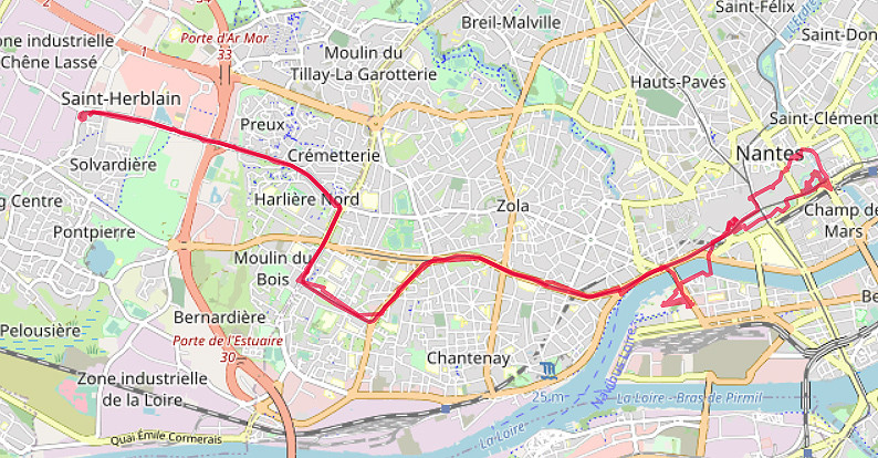 Carte OpenStreetMap de la ligne de Tram 1