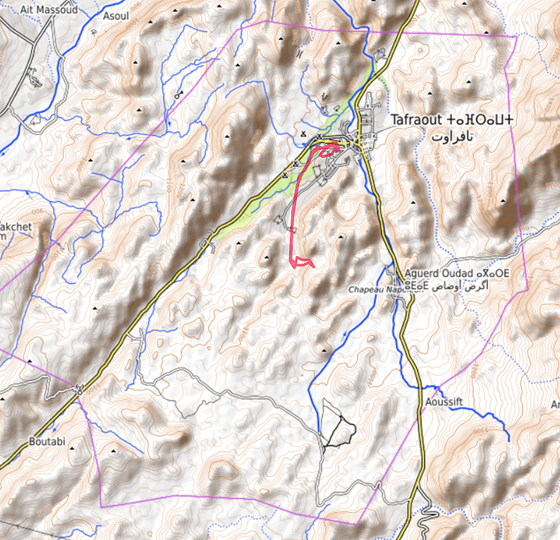 Carte OpenTopoMap de la Route de Tafraoute à Taska