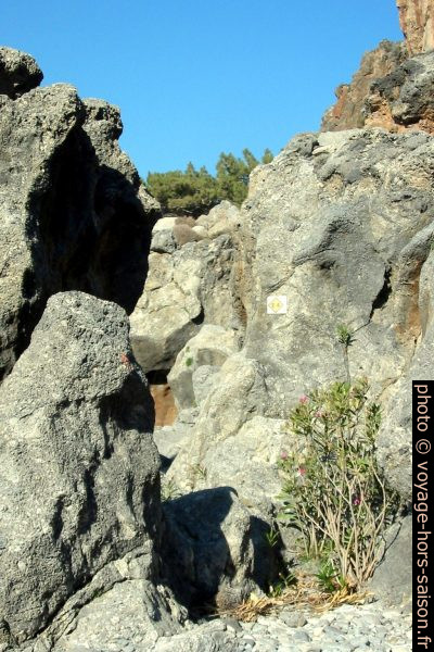 Le sentier européen E4 passe dans la côte escarpé au pied des Gorges de Tripiti. Photo © André M. Winter