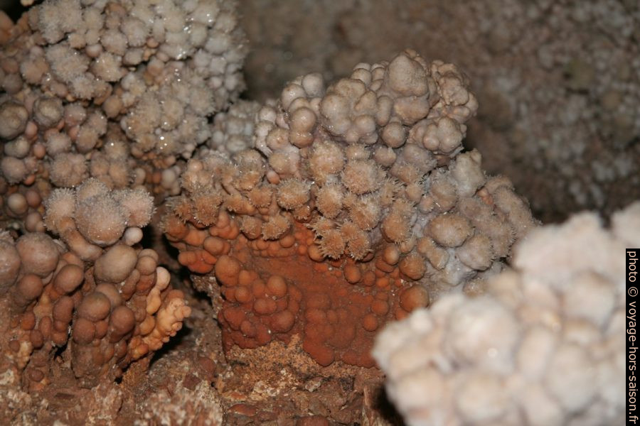Cristaux calcaires sur concrétions antérieures de la Grotte de Toirano. Photo © André M. Winter