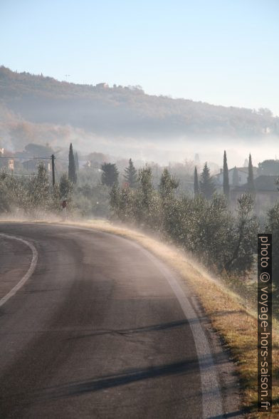 Le soleil perce le brouillard en Toscane. Photo © Alex Medwedeff