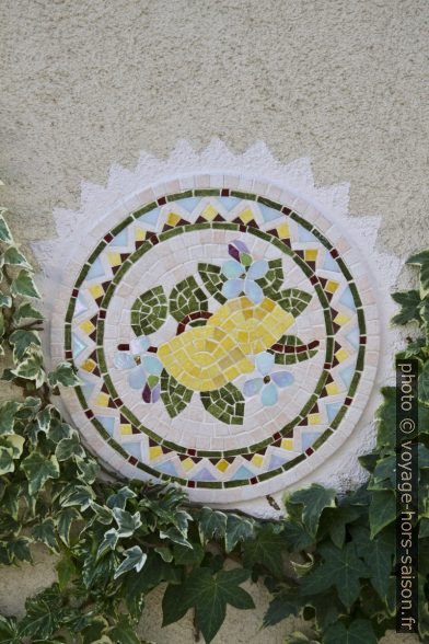 Une mosaïque ronde sur une maison. Photo © Alex Medwedeff