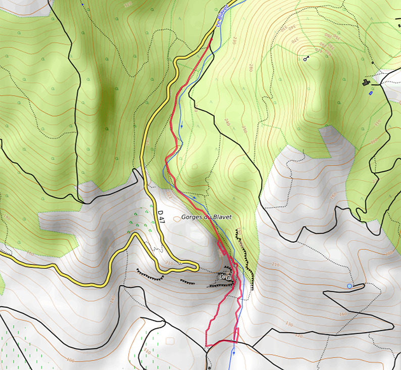 Carte OpenTopoMap des Gorges du Blavet
