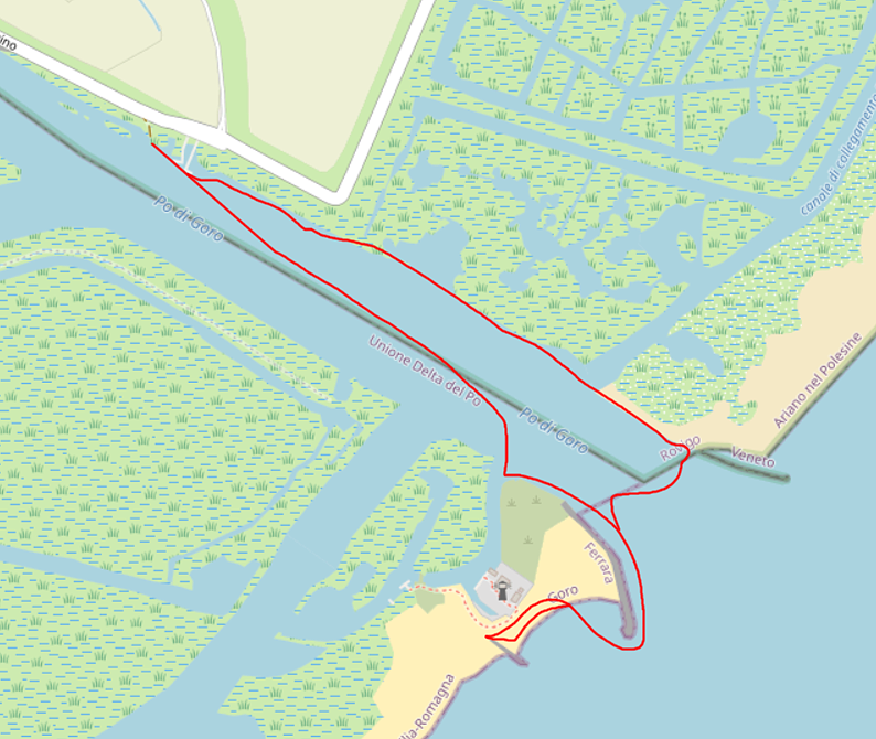 Carte OpenStreetMap de l'estuaire du Pô di Goro