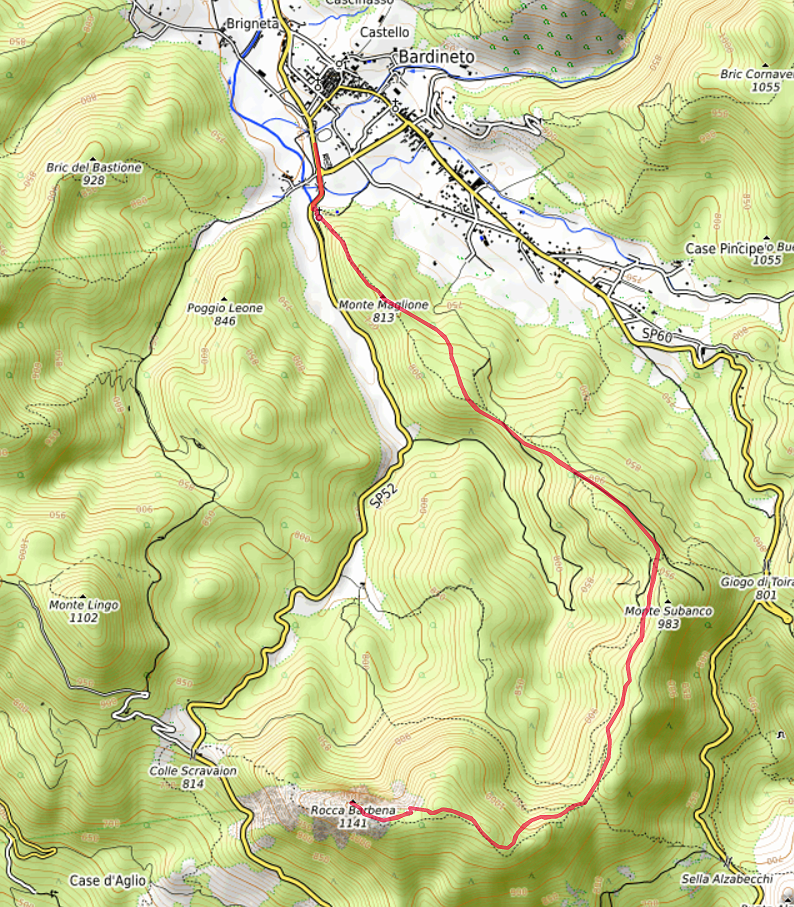 Carte OpenTopoMap de la Rocca Barbena