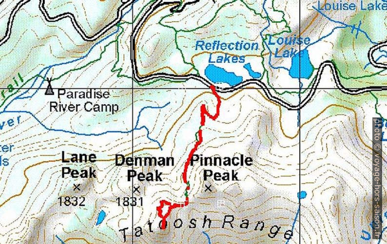 Tracé GPS du tour sur le Plummer Peak dans la Tatoosh Range. Carte par Martin Galanda, Peter Sykora et Julia Beckel