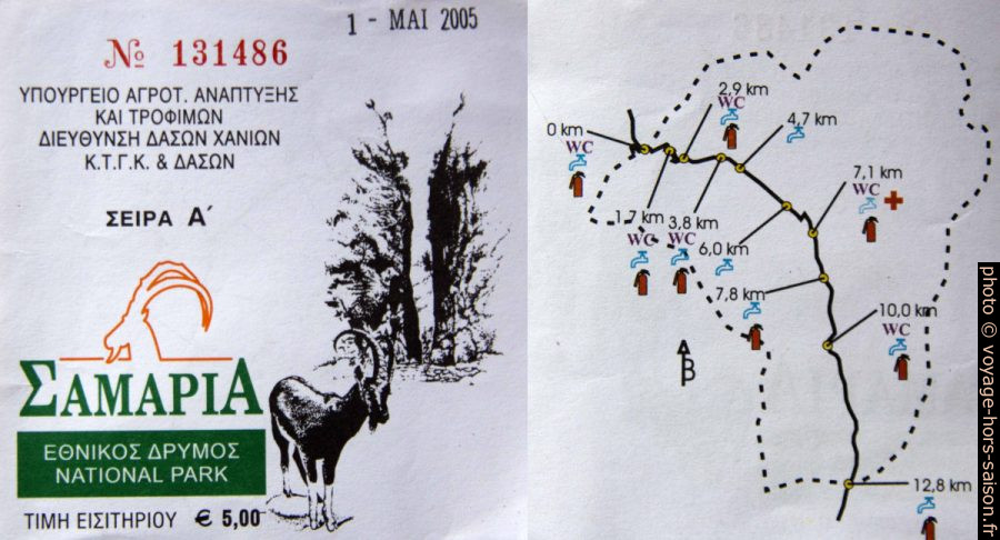 Carte d'entrée pour les Gorges de Samaria. Photo © André M. Winter