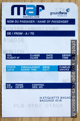 Carte d'embarquement pour le vol d'Agadir à Munich. Photo © André M. Winter