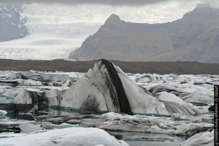 Le glacier Fjallsjökull et le le lac Jökulsárlón couvert de glace. Photo © Alex Medwedeff