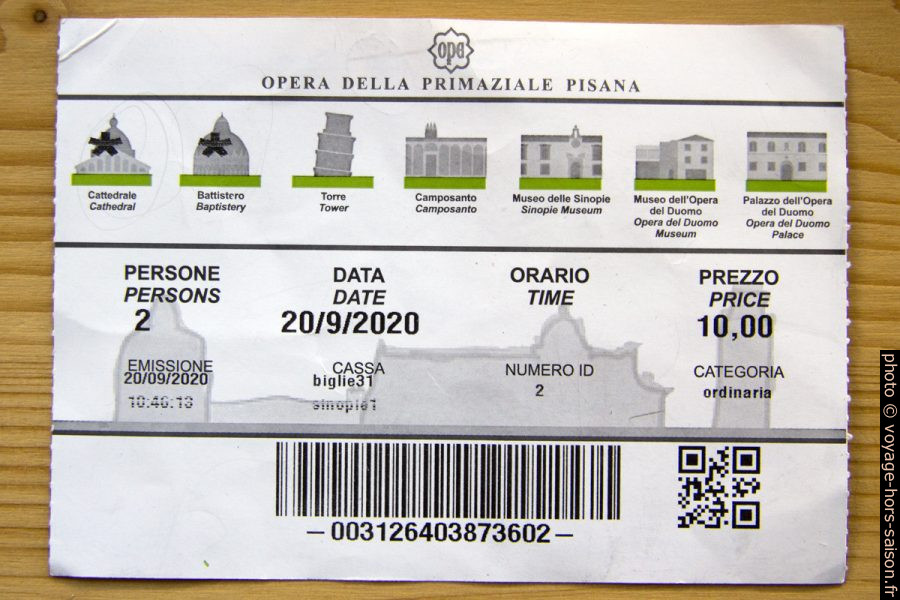 Carte d'entrée au baptistère de Pise pour deux personnes en 2020. Photo © André M. Winter