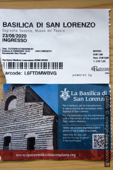 Ticket pour la Basilique di San Lorenzo. Photo © André M. Winter
