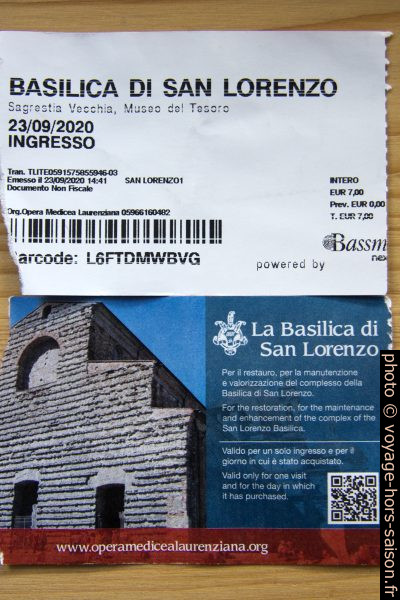 Ticket pour la Basilique di San Lorenzo. Photo © André M. Winter