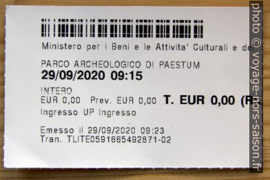 Ticket du musée de Paestum. Photo © André M. Winter