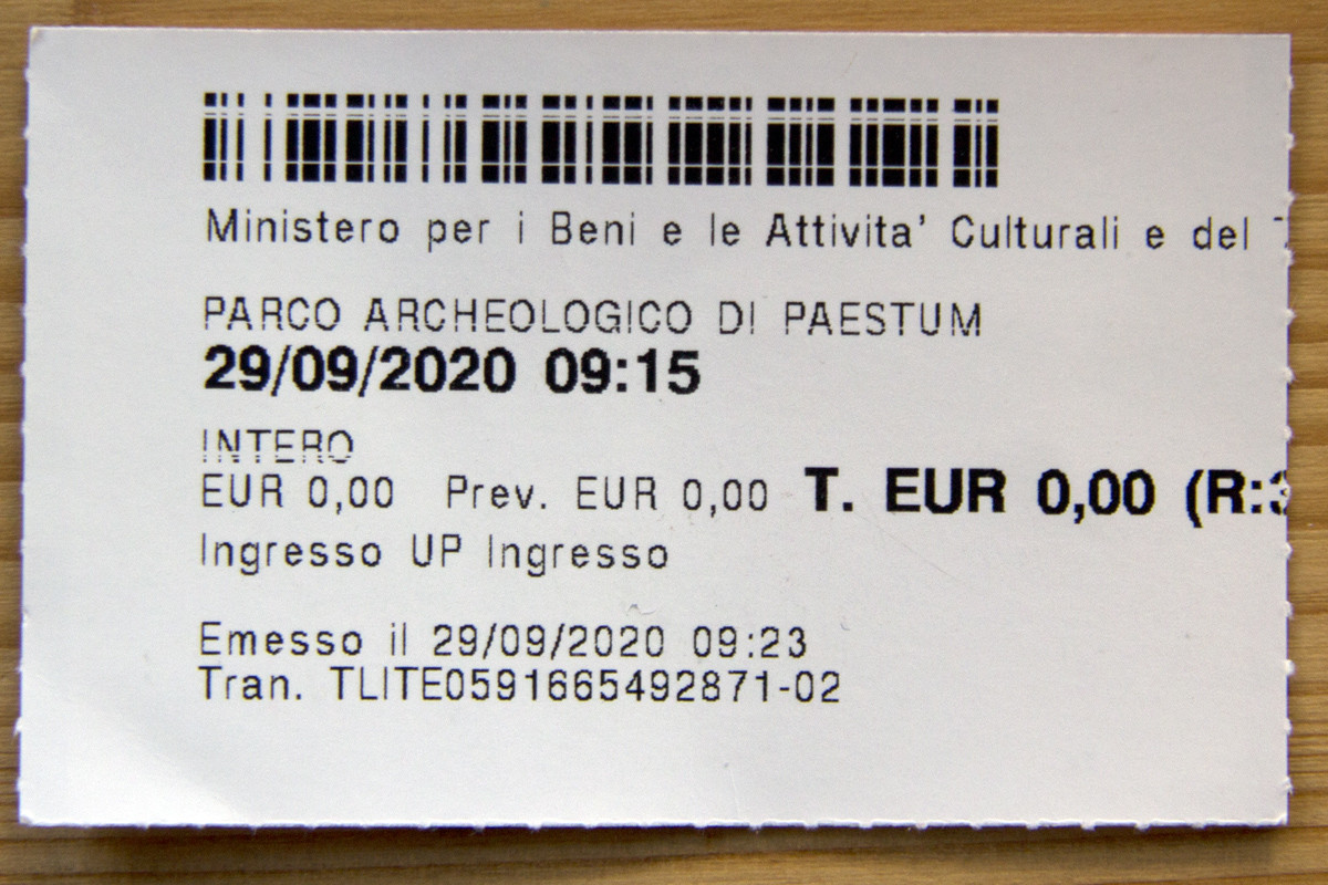 Ticket du musée de Paestum. Photo © André M. Winter