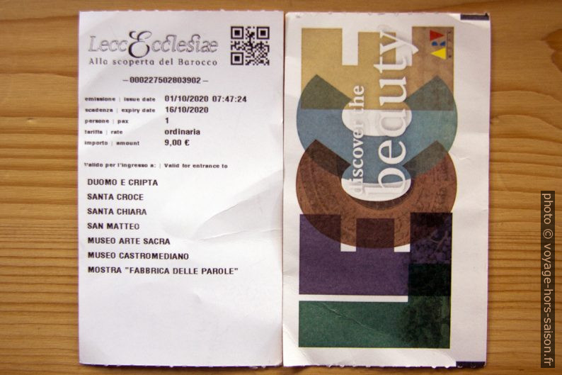 Ticket pour les églises payantes de Lecce. Photo © André M. Winter