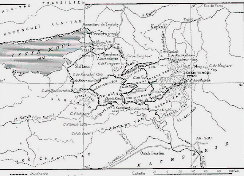 Carte du Tour dans le Tian-Shan par Borghese, Brocherel et Zurbringgen