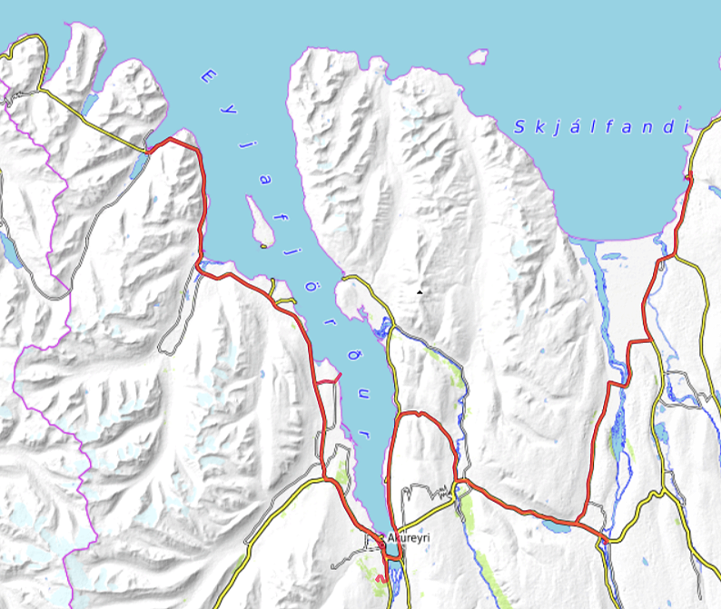 Carte OpenTopoMap Akureyri - Húsavík