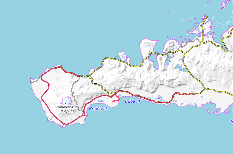 Carte OpenTopoMap entre Hofsstaðaskógur et Ólavsvík