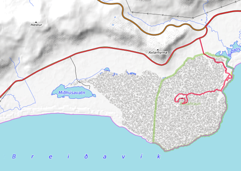 Carte OpenTopoMap de Búðir et du Búðaklettur