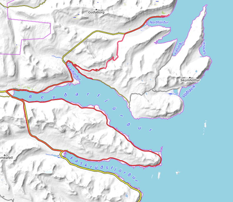 Carte OpenTopoMap Eskifjörður, Neskaupstaður et Cap Vattarnes