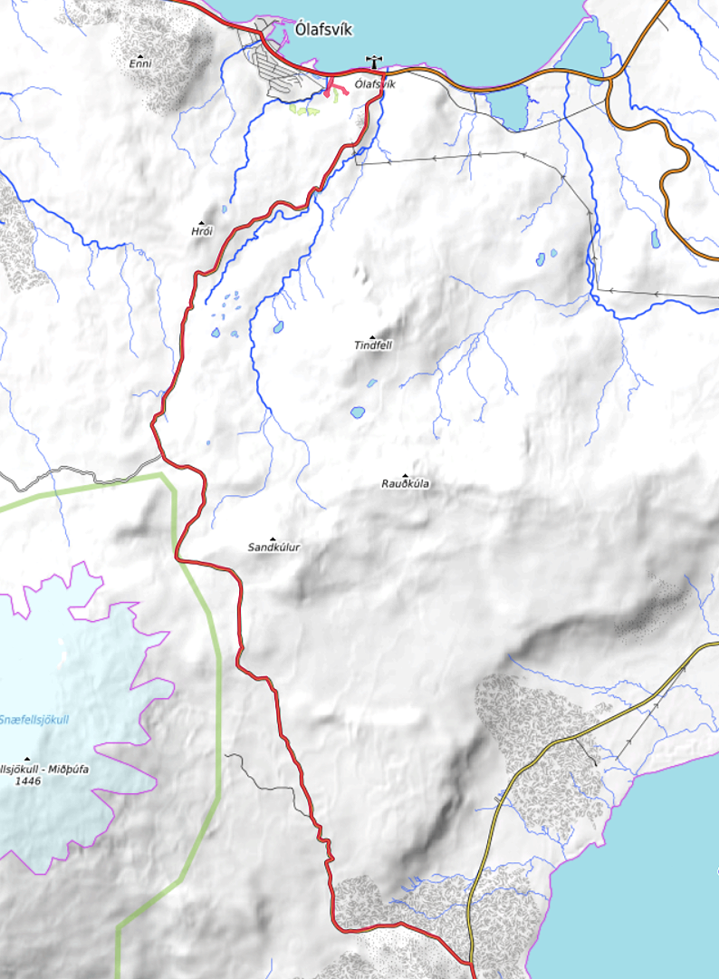 Carte OpenTopoMap de la route F570 vers Ólavsvík