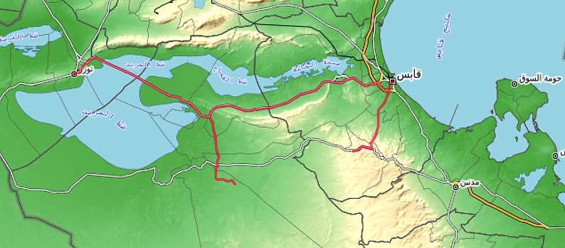 Carte OpenTopoMap Gabès - Matama - Douz - Tozeur