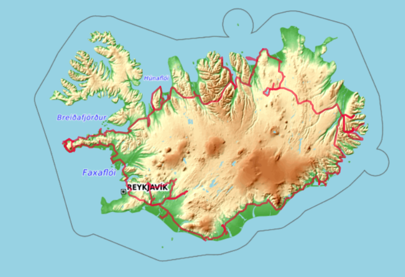 Carte OpenTopoMap de notre tour en Islande en 2009