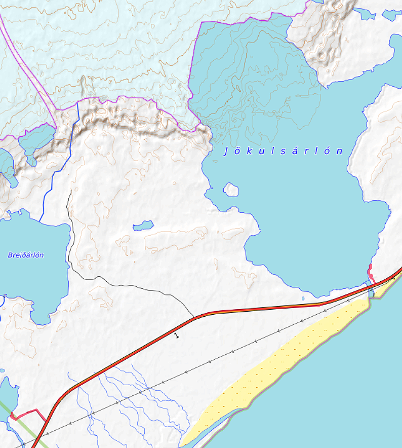 Carte OpenTopoMap du Jökulsárlón