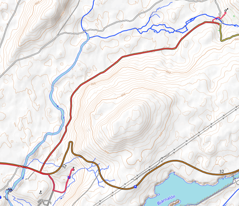 Carte OpenTopoMap de Þjódvelðisbærinn et Stöng