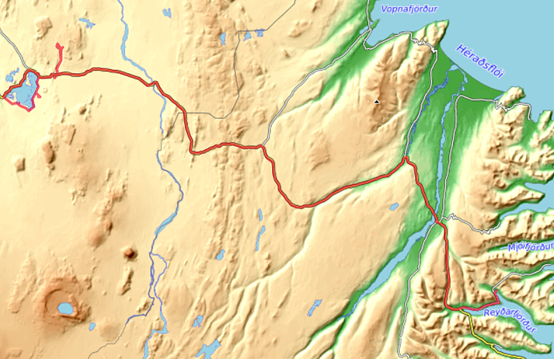 Carte OpenTopoMap Mývatn - Eskifjörður