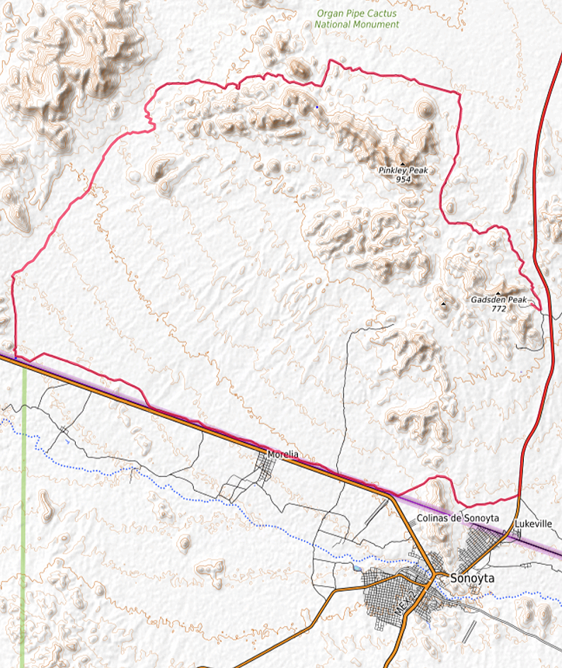 Carte OpenTopoMap du Puerto Blanco Drive dans l'Organ Pipe NM