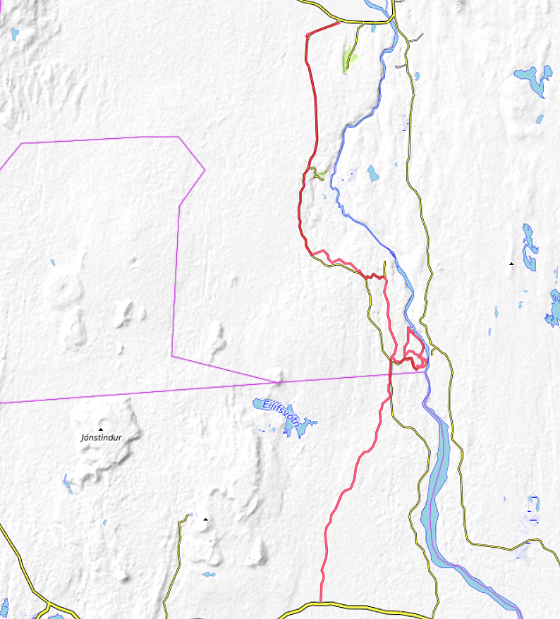 Carte OpenTopoMap des routes 862 et f862 en 2009 avec l'état de la route 862 en 2021