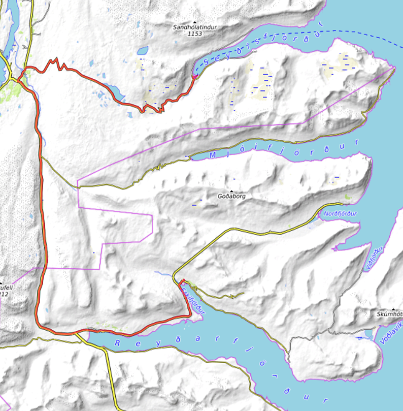 Carte OpenTopoMap Eskifjörður - Seyðisfjörður