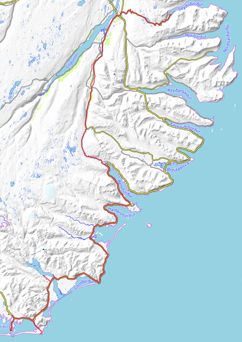 Carte OpenTopoMap Seyðisfjörður - Höfn