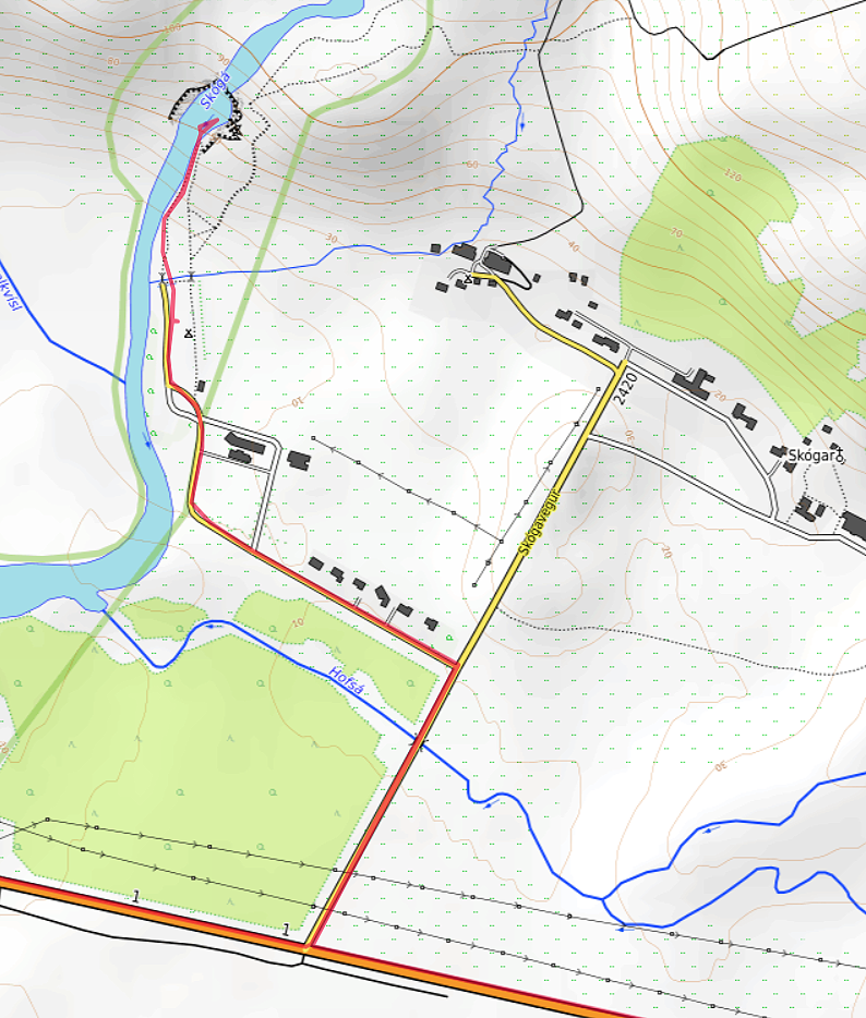 Carte OpenTopoMap du Skógafoss