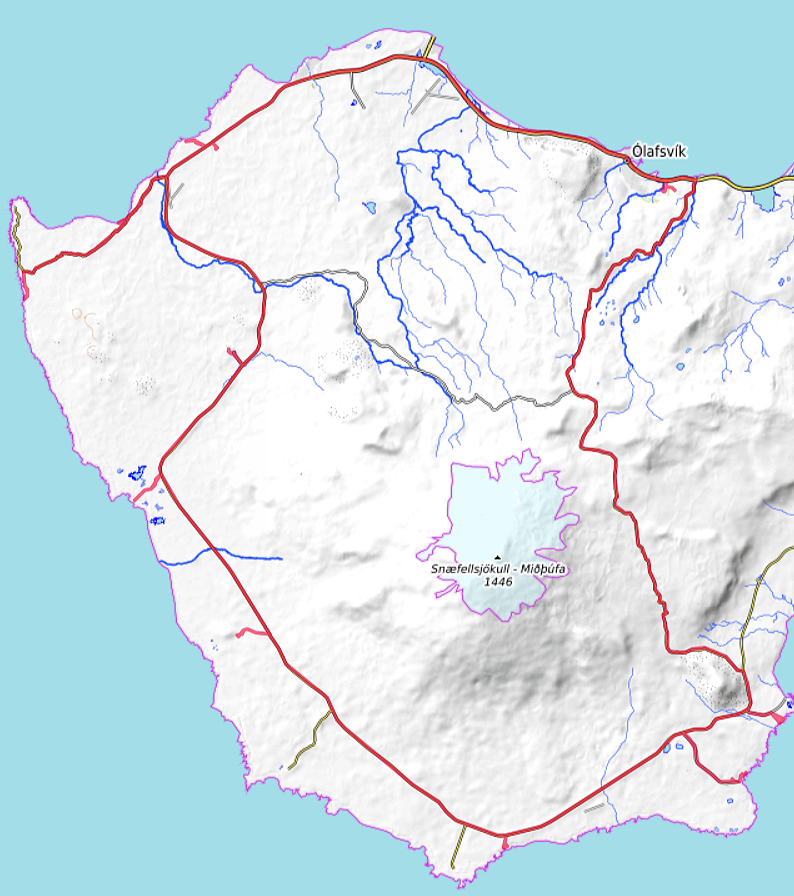 Carte OpenTopoMap du cap de Snæfellsnes