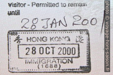Visa d'entrée pour trois mois pour Hong-Kong. Photo © André M. Winter