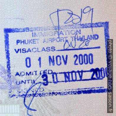 Visa touristique d'un mois pour la Thaïlande. Photo © André M. Winter